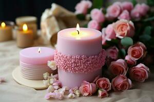 crafting mödrar dag ljus med anbud kärlek och dekorativ blommor foto