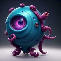 3d illustration av tentacled öga monster ai generativ foto