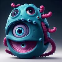 3d illustration av tentacled öga monster ai generativ foto