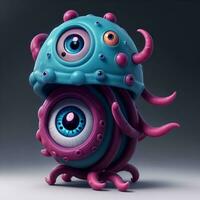 3d illustration av tentacled öga monster ai generativ foto