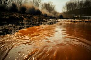 toxisk avfall brand vatten flod. generera ai foto