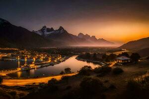 de stad av torres del smärta, patagonien, argentina. ai-genererad foto