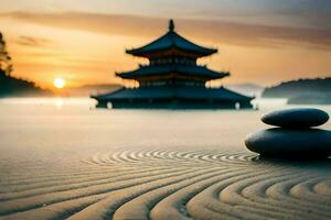 de soluppgång i de bakgrund av de zen trädgård. ai-genererad foto