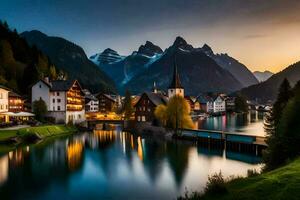 de skön stad av hallstatt, Österrike. ai-genererad foto