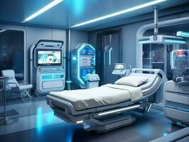 hög tech sjukhus rum av de framtida ai generativ foto