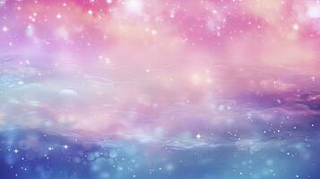pastell regnbåge glitter och rosa fantasi galax med sjöjungfruinspirerad bokeh himmel. ai genererad foto
