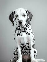 Lycklig dalmatian hund svart och vit svartvit Foto i studio belysning