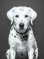 Lycklig dalmatian hund svart och vit svartvit Foto i studio belysning