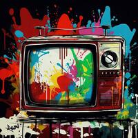 Nej signal TV illustration i de stil av tonåring tv. färgrik vattenfärg generativ ai foto