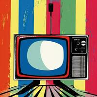 Nej signal TV illustration i de stil av tonåring tv. färgrik vattenfärg generativ ai foto
