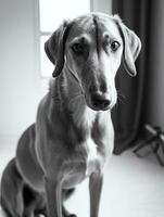 Lycklig vinthund hund svart och vit svartvit Foto i studio belysning