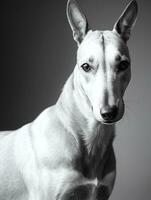 Lycklig vinthund hund svart och vit svartvit Foto i studio belysning