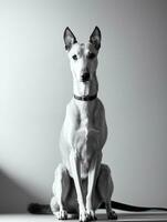 Lycklig vinthund hund svart och vit svartvit Foto i studio belysning