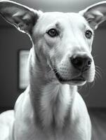 Lycklig vinthund hund svart och vit svartvit Foto i studio belysning