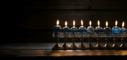 hanukkah menora med Allt ljus belyst foto