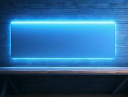 tömma blå neon ljus modern interiör vägg bakgrund främre se ai genererad foto