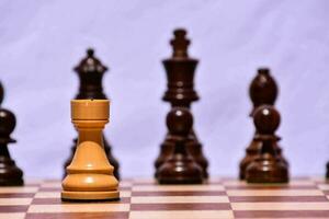 en schack bit står ut i främre av en grupp av schack bitar foto
