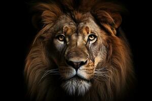 generativ ai illustration av en lejon kung isolerat på svart bakgrund foto