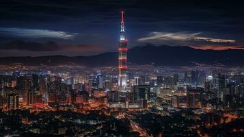 natt se av torre latinoamericana. generativ ai foto