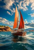 modern Yacht segling på de hav, segling Yacht - ai genererad bild foto