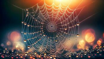 ai genererad estetisk Spindel webb med regn vatten droppar bakgrund, baner, mall foto
