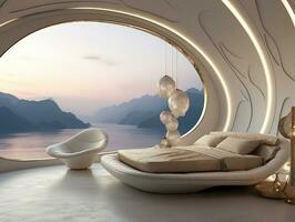 ai genererad trogen modern lyx sovrum med mycket modern möbel ai generativ foto