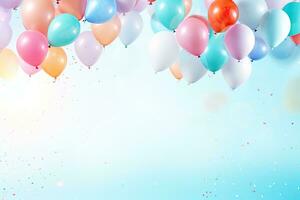 generativ ai, en födelsedag begrepp, fira, färgrik ballonger full bakgrund. kopia Plats foto
