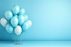 generativ ai, en födelsedag begrepp, ljus blå ballonger full bakgrund. kopia Plats foto