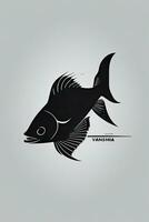 ai genererad svart fisk silhuett på grå bakgrund. fisk logotyp. vektor illustration foto
