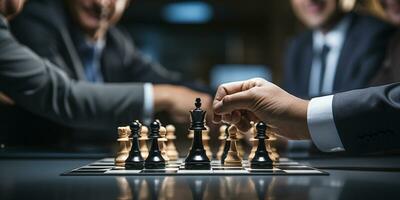 affärsman kontrollera schack spel begrepp för idéer företag strategi förvaltning, utveckling ny strategi planen, ledare och lagarbete, planera för konkurrens, ai generativ foto