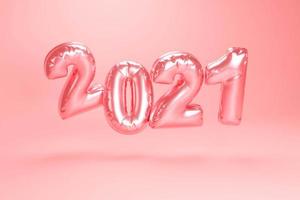 2021 gott nytt år. semester 3d fest av bollon metallic rosa färg foto