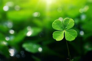 st. Patricks dag bakgrund med klöver löv ai genererad foto