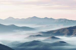 ai genererad skön landskap av bergen i dimmig morgon.skönhet i natur.ai genererad foto