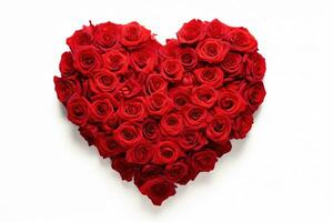ai genererad hjärta tillverkad av röd ro på vit bakgrund, valentines dag begrepp foto