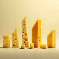 bitar av ost vistas i en rad minimalism. hög kvalitet. ai generativ foto