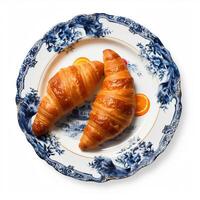 croissanter, frukt och bär på en tabell genererad med ai foto