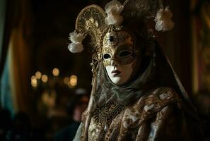 maskerad boll Venedig karneval mask. generera ai foto