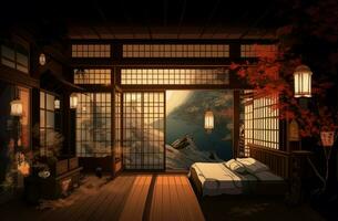 japansk rum design i digital konst. generera ai foto