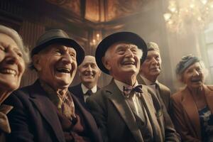 äldre aktiva Lycklig människor skrattande. generera ai foto