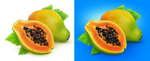 papaya frukt isolerad på vit bakgrund med urklippsbana foto