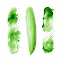 ai genererad elegant grön mascara borsta uppsättning. samling av grunge måla textur foto