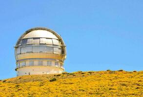 de observatorium är på topp av en kulle med gul blommor foto