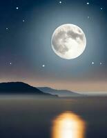 ai genererad full måne och stjärnor på natt himmel bakgrund foto