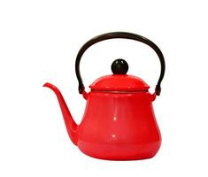 ett röd gammal te vattenkokare foto