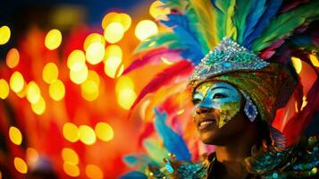 närbild Foto av kvinna i karneval kostym. generativ ai
