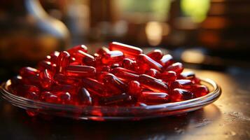 kapsel röd medicin vitamin Foto realistisk ai genererad