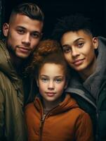 tre människor Framställ för en Foto med en ung flicka generativ ai