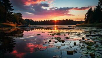 ai genererad en lugn gryning förbi de sjö ai genererad foto