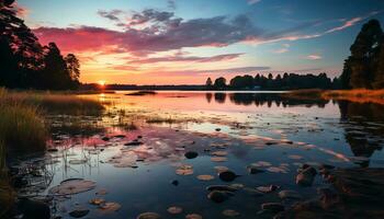 ai genererad en lugn gryning förbi de sjö ai genererad foto