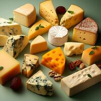 ai genererad flera olika sorter av ost, elit olika sorter av ost tillverkad från mjölk - ai genererad bild foto